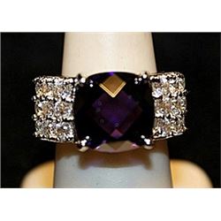 Gorgeous Amethyst & White Topaz SS Ring. (555L)