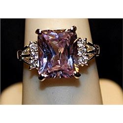 Fancy Lab Kunzite & White Topaz SS Ring. (556L)