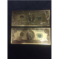 24 KARAT GOLD FOILED TWO DOLLAR USA BANKNOTES