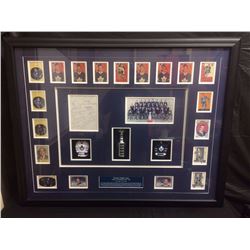 AUTOGRAPHED 1961-62 TORONTO MAPLE LEAFS STANLEY CUP CHAMPS W/ TEAM PHOTO & CARDS IN SHADOW BOX