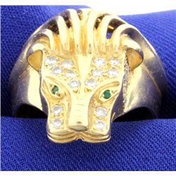 Diamond & Emerald Lion Ring