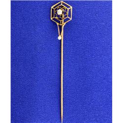 Antique 14K Diamond & Pearl Pin