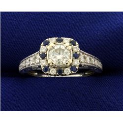 Diamond and Sapphire Halo Ring