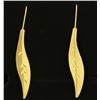 Image 1 : Dangle Leaf or Feather Diamond Cut Gold Earrings