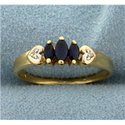 Natural Sapphire and Diamond Heart Ring