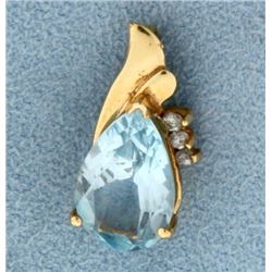 5 ct Blue Topaz and Diamond Pendant