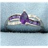 Image 1 : Pear Shaped Amethyst Ring with Diamonds