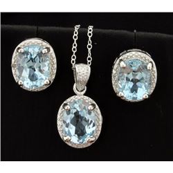 Vintage Style 7ct TW Blue Topaz Earrings and Pendant Set