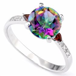 Mystic Topaz and Garnet Ring in Sterling Silver