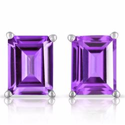 Amethyst Emerald Cut Stud Earrings 5x7MM in Sterling Silver