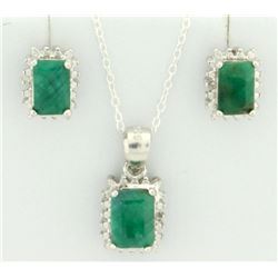 Emerald Earring and Pendant SET in Sterling Silver