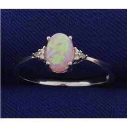 Pink Lab Opal Ring with Diamonds in Sterling Silver