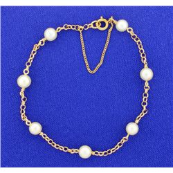 Cultured Pearl & Gold Link Bracelet