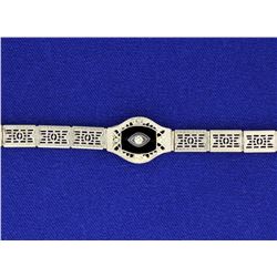 Vintage 14k Filigree Onyx & Diamond Bracelet