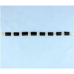 Onyx & 14K Gold Chinese Good Fortune Bracelet