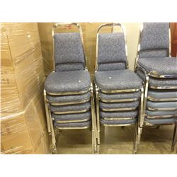 LOT OF 10 CHROME FRAMED BLUE STACKING CHAIRS