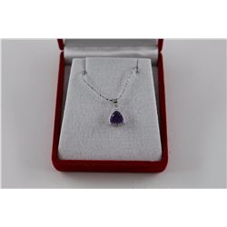 PURPLE AMETHYST AND DIAMOND NECKLACE, 1.1CT TRILLION CUT AMETHYST, STERLING SILVER