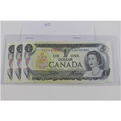 3X OLD CANADA $1 BILLS, CONSECUTIVE NUMBERED AND UNCIRCULATED