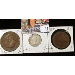 1958 Great Britain Six Pence, VF, 1920 Great Britain Large Penny, & 1940 Great Britain Half Penny, V