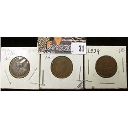 1936, 38, & 39 Canada Small Cents.