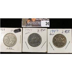 1929, 45, & 47 Canada Nickels.