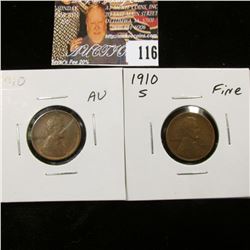 1910 P AU & 1910 S Fine Lincoln Cents.