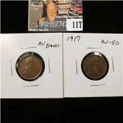 1911 P Brown AU & 1917 P Red-brown AU Lincoln Cents.