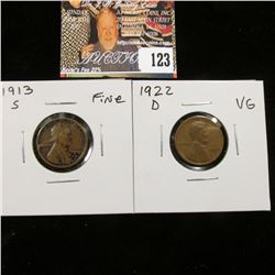 1913 S Fine & 22 D VG Lincoln Cents.