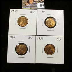 1935 P, 36 P, 37 P, & 39 P Lincoln Cents, all Red Gem BU.