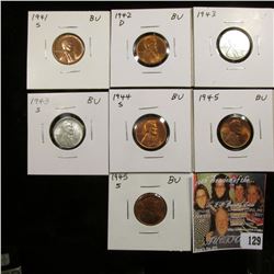 1941 S, 42 D, 43 P, 43 S, 44 S, 45 P, & 45 S Lincoln Cents. All Gem BU.