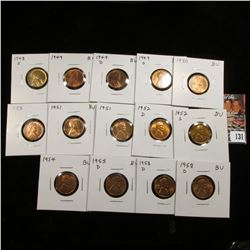 (16) Assorted BU Lincoln Cents: 1948 S, 49 P, D, S, 50 P, (2) D, (2) 51 P, 52 D, S, 53 D, 54 P, 55 D