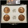 Image 1 : 1960 P & D Small & Large Date Lincoln Cents in a white Snaptight case with gold lettering.