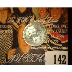 1851 U.S. Three Cent Silver, Fine, Bent.