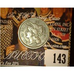 1865 U.S. Three Cent Nickel, VF.