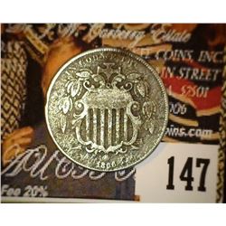 1866 With Rays U.S. Shield Nickel, VF with some Corrosion.
