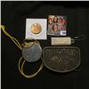Image 2 : Brass Belt Buckel "Raleigh Lights" depicts Semi and Trailer; encased 1975 Lincoln Cent with string n