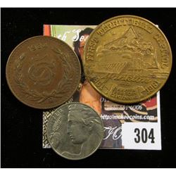 1861-1961 Mother City of the Dakotas, Yankton, S.D. Medal; 1934 Mo Mexico Five Centavos, VF; & 1914R