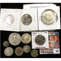 Damaged U.S. Three Cent Silver; 1912 D Liberty Nickel, Good; 1935 P Buffalo Nickel, dark, VG & 36 P 