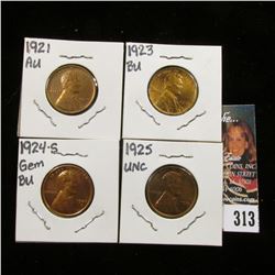 1921 P, 23 P, 24 S, & 25 P Lincoln Cents, all AU-BU.