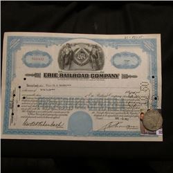1942 Stock Certificate for 19 Shares of "Erie Railroad Company", central vignette of Roman male and 