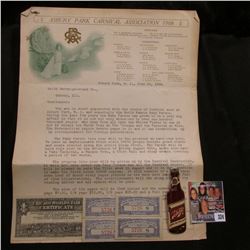 Rare Schlitz Beer Bottle metal Pin-back; 1908 letter from "Asbury Park Carnival Association" speakin