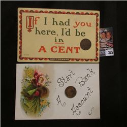 "Colonial Girl,, Series. Pub. By Taylor, Platt & Co. New York" Post Card with 1901 Indian Head Cent 