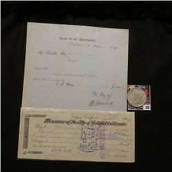 Feb. 5, 1909 check "Treasurer of the City of Goldfield, Colorado…by order of the City Council", stam