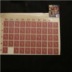 Partial Sheet of 5 Pfennig German Stamps, mint condition. Pre Nazi era.