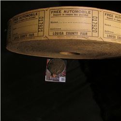 Roll of "Free Automobile…Louisa County Fair" Tickets. Early 1900 era; & 1922 S U.S. Silver Peace Dol