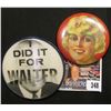 Image 1 : Celluloid Advertising Mirror depicting a blonde Starlet; & a vari-vue Political Pin-back "I Did it F