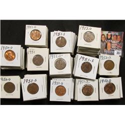 1 1/2" x 1 1/2" double row box of 1950 D to 52 D Lincoln Cents in holders. Box measures 3 1/8" x 6 1