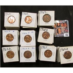 1 1/2" x 1 1/2" double row box of 1963 to 73 S Lincoln Cents in holders. Box measures 3 1/8" x 6 1/4