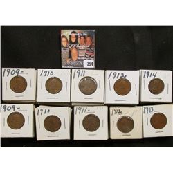 1 1/2" x 1 1/2" double row box of 1909 P to 14 P Lincoln Cents in holders. Box measures 3 1/8" x 6 1