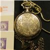 Image 4 : (13) Prestamped, unused Postal Cards, mint condition; Andre Rivalle 17 Jewels Pocket Watch in huntin